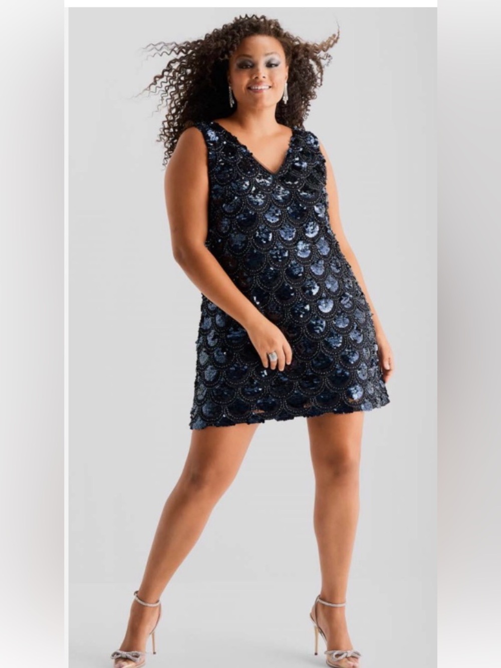 Bob Mackie Blue Sequin A-Line Mini Dress | Size 16